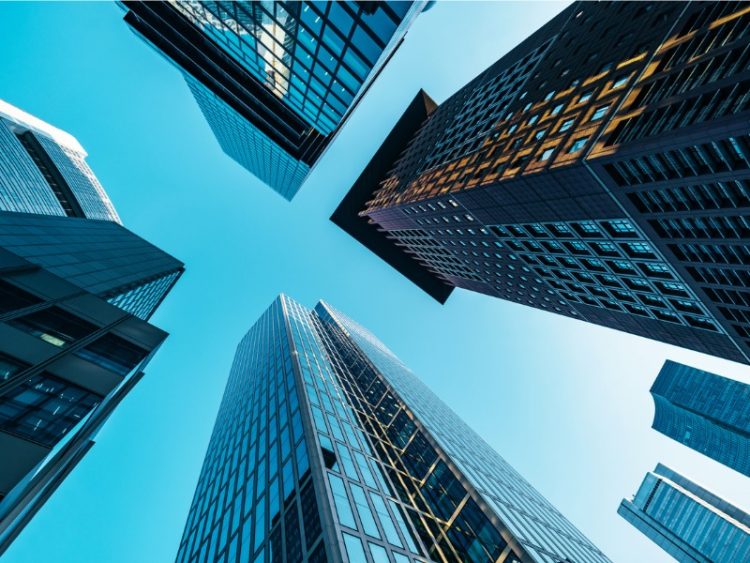 Modern bank towers in the late afternoon